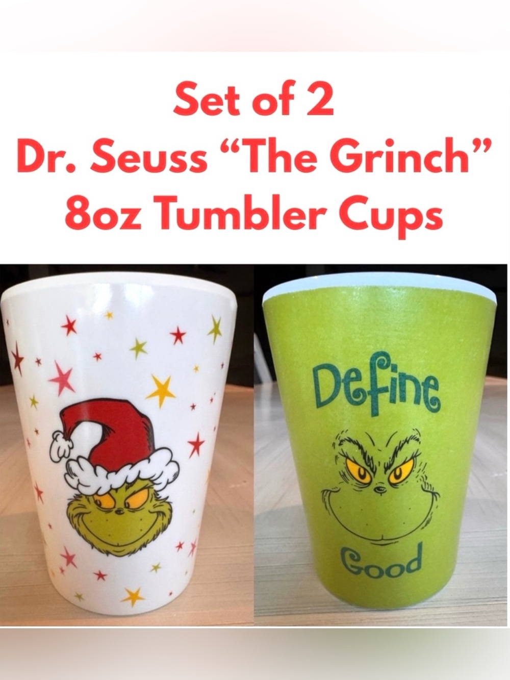 Dr. Seuss The Grinch Christmas Melamine Cups Set of 2 – 8 oz